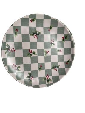 C&C California Christmas Dinner Plates Set of 4 Holly Berry Green Check 11”